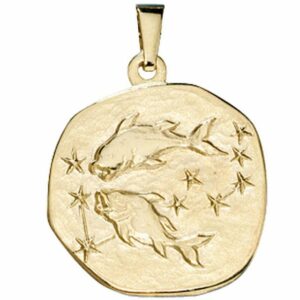 Schmuck Krone Kettenanhänger Sternzeichen Fische - Anhänger aus 333 Gold Gelbgold Halsschmuck Unisex