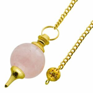 Berk Räucherstäbchen-Halter Pendel Berk Messing vergoldet Rosenquarz Handarbeit PE-004-RQ