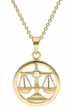 trendor Kette mit Anhänger Sternzeichen Waage Gold 333 mit Opal + vergoldete Kette