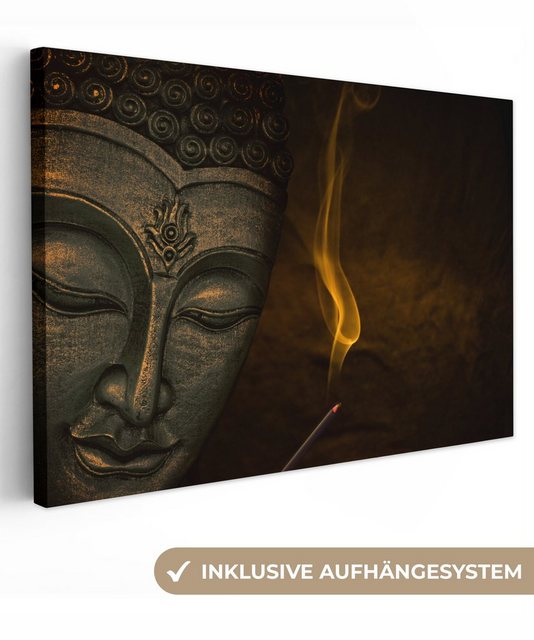 OneMillionCanvasses® Leinwandbild Buddha - Gesicht - Weihrauch