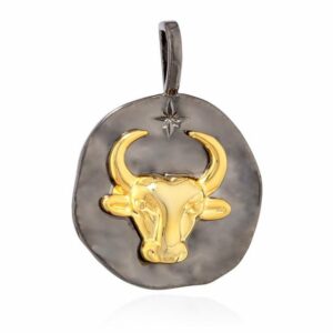 NKlaus Kettenanhänger 17mm Kettenanhänger Sternzeichen Stier 925 Silber Zodiac schwarz gold