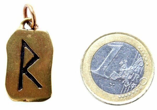 Kiss of Leather Kettenanhänger Rune Runen Anhänger Bronze Buchstabe R Rune Raido / Rad Wagenrad