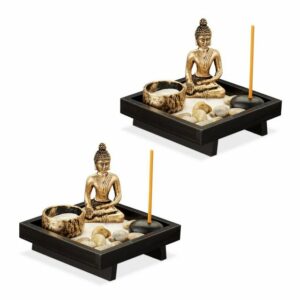 relaxdays Buddhafigur 2 x Zen Garten mit Buddha