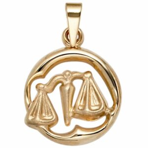 Schmuck Krone Kettenanhänger Anhänger Sternzeichen Waage 375 Gold Gelbgold teilmattiert Horoskop