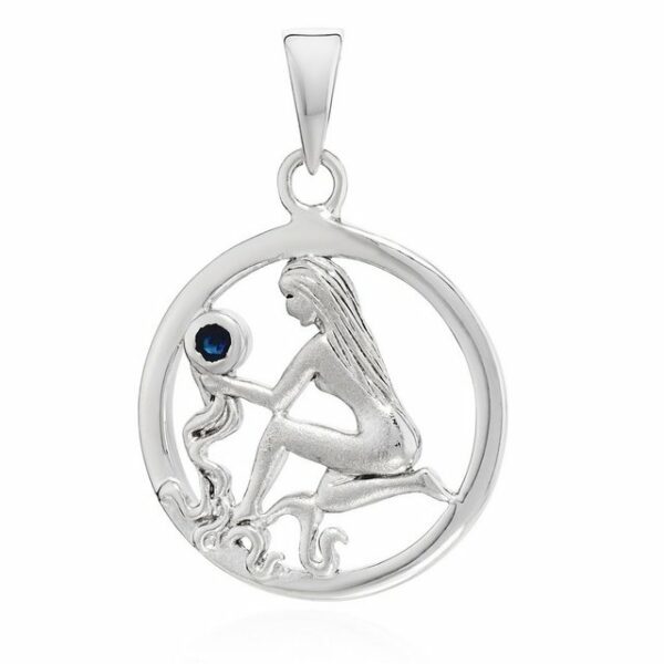 NKlaus Kettenanhänger 15mm Kettenanhänger echt Safir Sternzeichen Jungfrau 925 Silber Zodiac