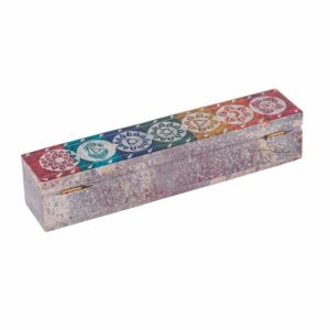 KUNST UND MAGIE Räucherstäbchen-Halter Räucherstäbchenhalter-7 Chakra Dose Box Räucherstäbchen Speckstein Box