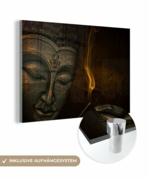 MuchoWow Acrylglasbild Buddha - Gesicht - Weihrauch