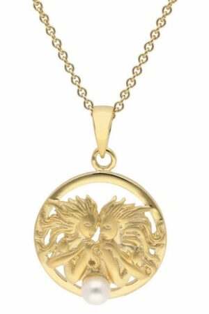 trendor Kette mit Anhänger Sternzeichen Zwilling Gold 333 mit Perle + vergoldete Kette