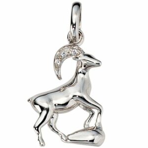 Schmuck Krone Kettenanhänger Sternzeichen Steinbock Anhänger mit Zirkonia 925 Silber rhodiniert Damen