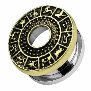 Taffstyle Plug Piercing mit Sternzeichen aus Edelstahl Gold IP