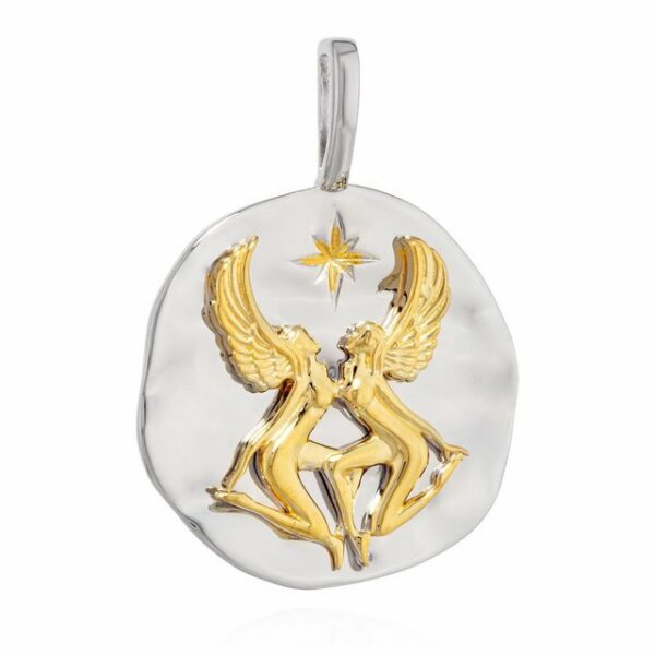NKlaus Kettenanhänger 17mm Kettenanhänger Sternzeichen Zwillinge 925 Silber Zodiac gold weiß