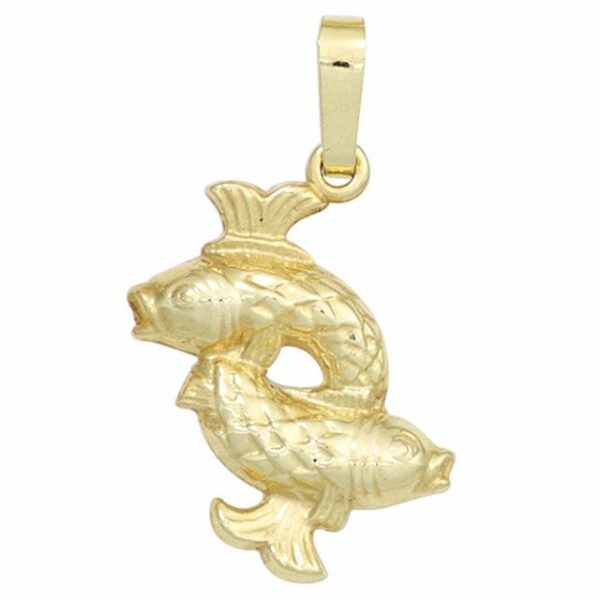 Schmuck Krone Kettenanhänger Sternzeichen Anhänger Fische 333 Gold Gelbgold Einhänger Halsschmuck Damen