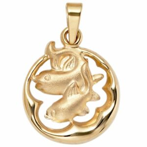 Schmuck Krone Kettenanhänger Anhänger Sternzeichen Fische 375 Gold Gelbgold teilmattiert Horoskop