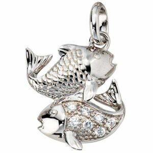 Schmuck Krone Kettenanhänger Sternzeichen Fische Anhänger mit Zirkonia 925 Silber rhodiniert Damen