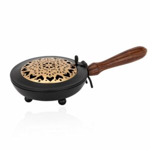 NKlaus Räucherstäbchen-Halter Räucherpfanne aus Eisen mit Holzgriff Mandala gold
