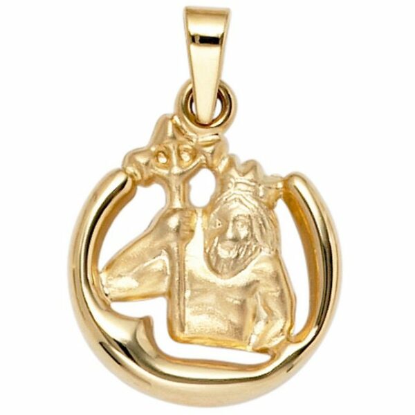 Schmuck Krone Kettenanhänger Anhänger Sternzeichen Wassermann 375 Gold Gelbgold teilmatt Horoskop
