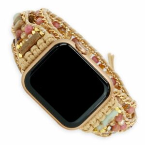 BENAVA Smartwatch-Armband Smart Watch Band - Jaspis und Rhodonit Perlen Bunt