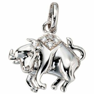 Schmuck Krone Kettenanhänger Sternzeichen Stier Anhänger mit Zirkonia 925 Silber rhodiniert Damen