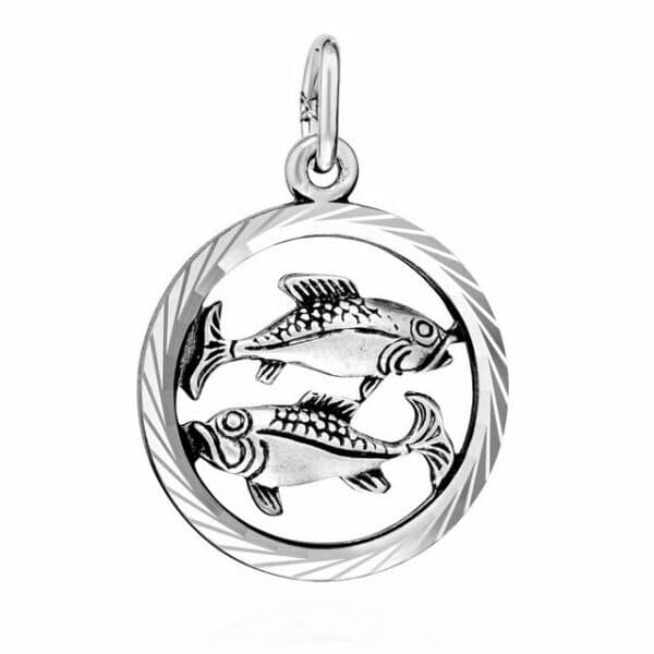 NKlaus Sternzeichenanhänger 18mm Sternzeichen Fische oxidiert 925 Silber diamantiert Kettenanhänge