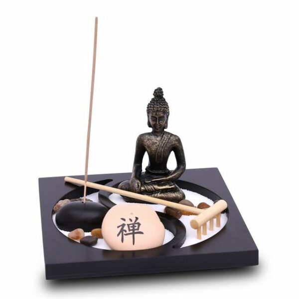 Flanacom Buddhafigur Zen Garten Buddha Figur - Räucherstäbchenhalter (Set